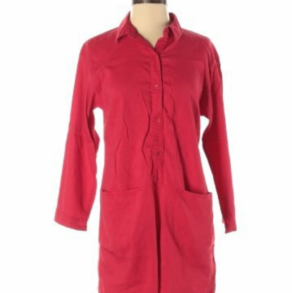 🆕Eileen Fisher | Organic Linen Longline Red Dress Size Womens MEDIUM Petite - Picture 2 of 7